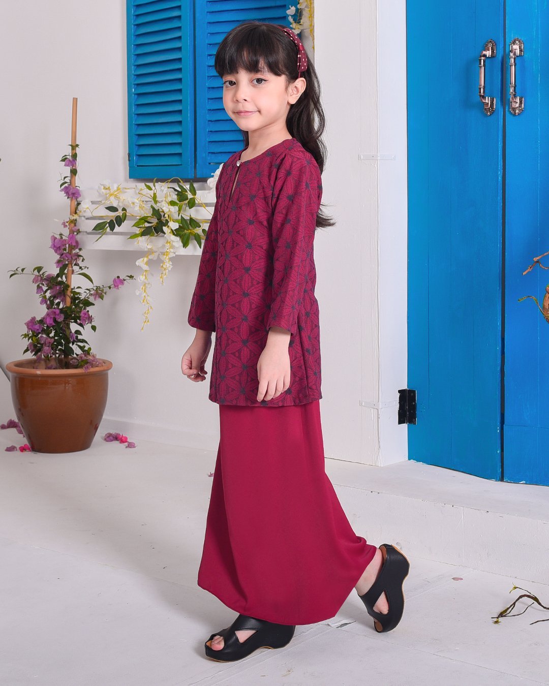 Baju Kurung Moden Lace Geetha Kids - Ruby Red