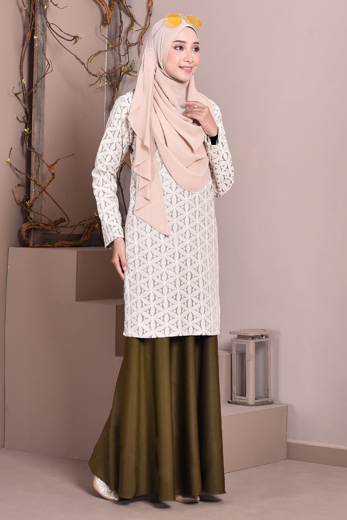 Baju Kurung Lace Geetha - Olive Green