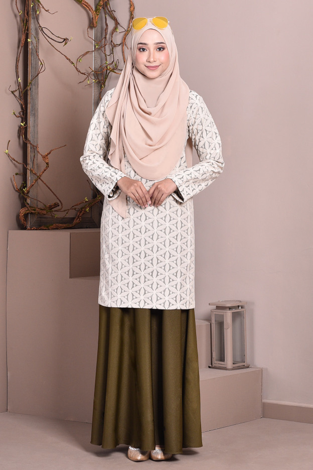 Baju Kurung Lace Geetha - Olive Green