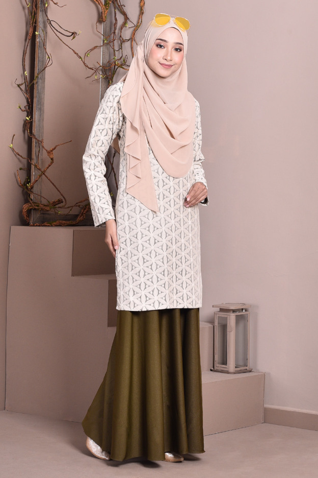 Baju Kurung Lace Geetha - Olive Green