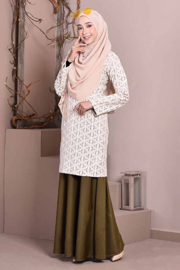 Baju Kurung Lace Geetha - Olive Green