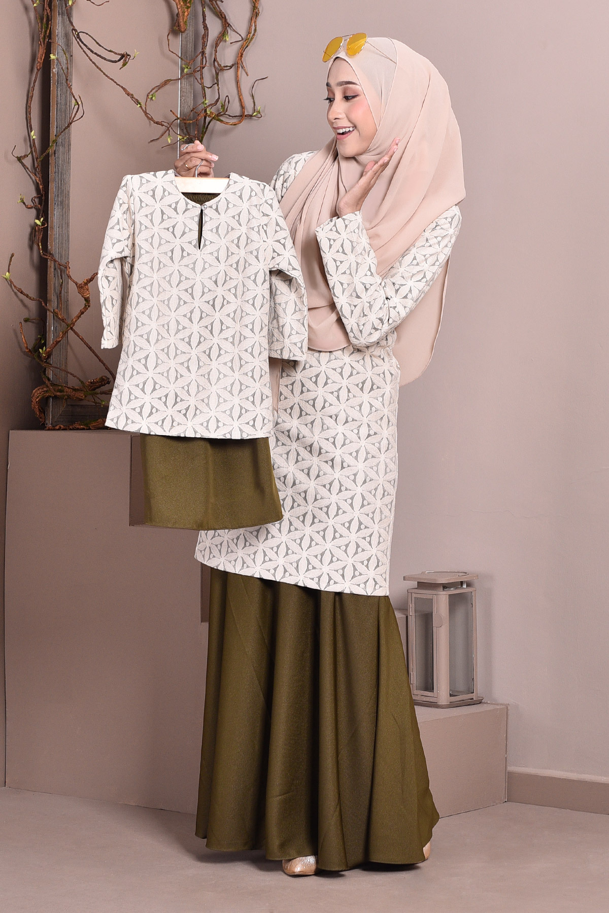 Baju Kurung Lace Geetha Kids - Olive Green