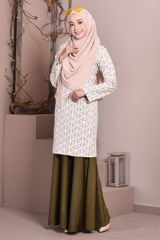 Baju Kurung Lace Geetha - Olive Green