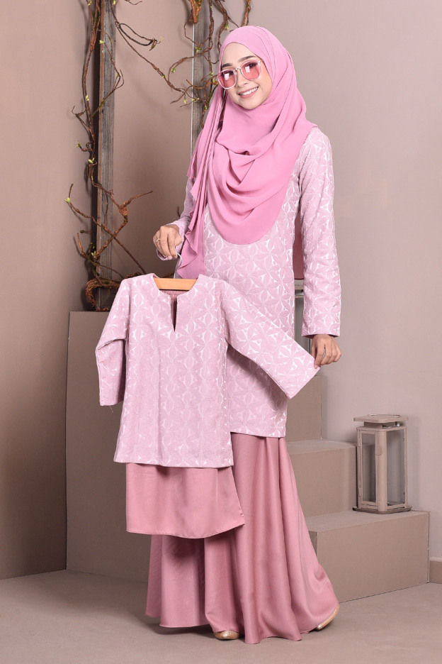 Baju Kurung Lace Geetha Kids - Punch Pink