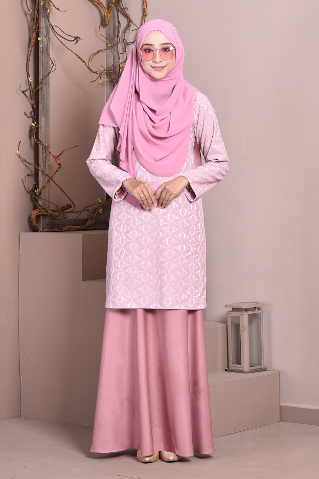Baju Kurung Lace Geetha - Punch Pink