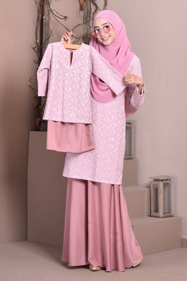 Baju Kurung Lace Geetha Kids - Punch Pink