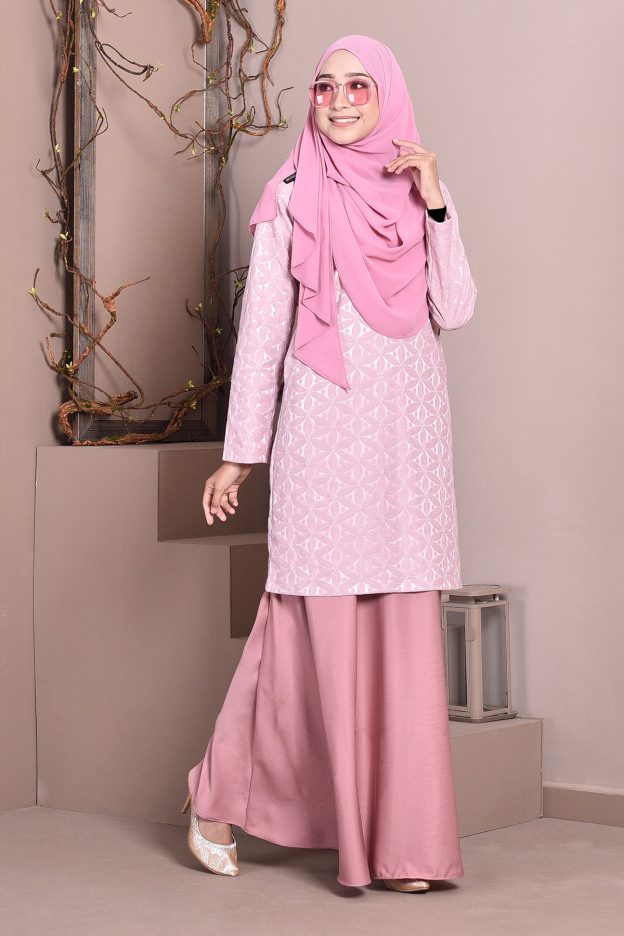 Baju Kurung Lace Geetha - Punch Pink