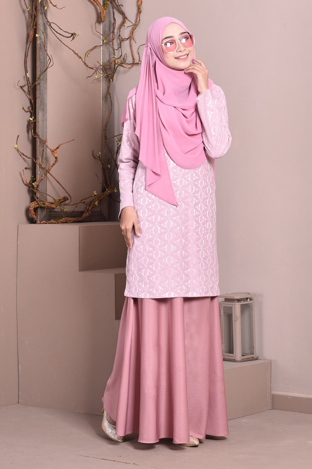 Baju Kurung Lace Geetha - Punch Pink