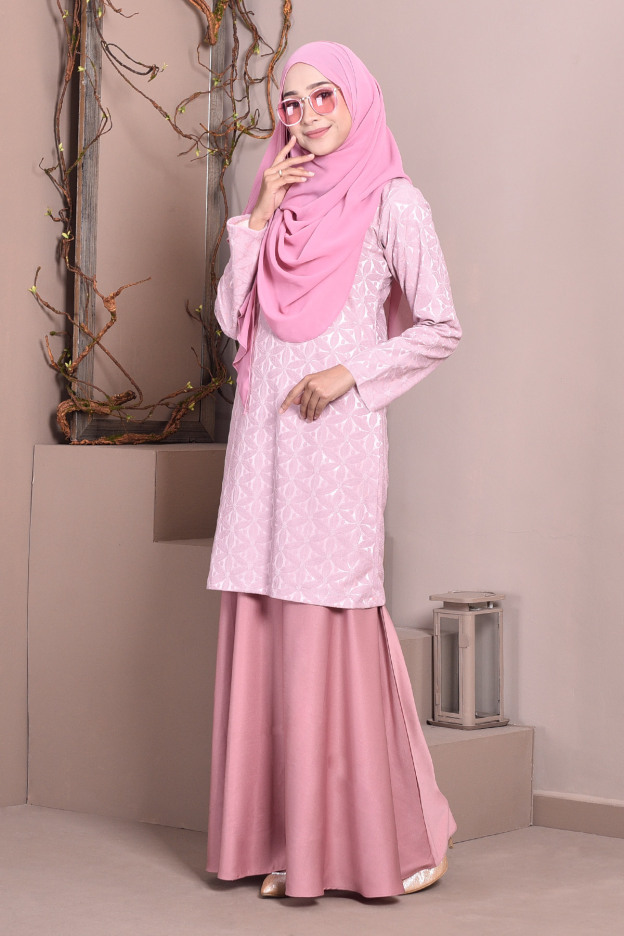 Baju Kurung Lace Geetha - Punch Pink