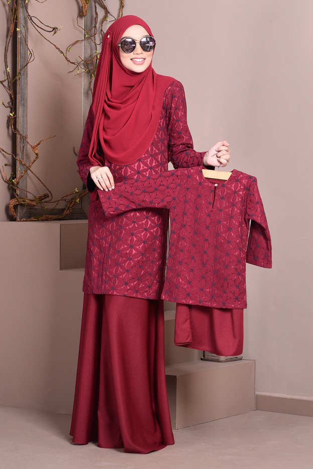 Baju Kurung Lace Geetha Kids - Brick Red
