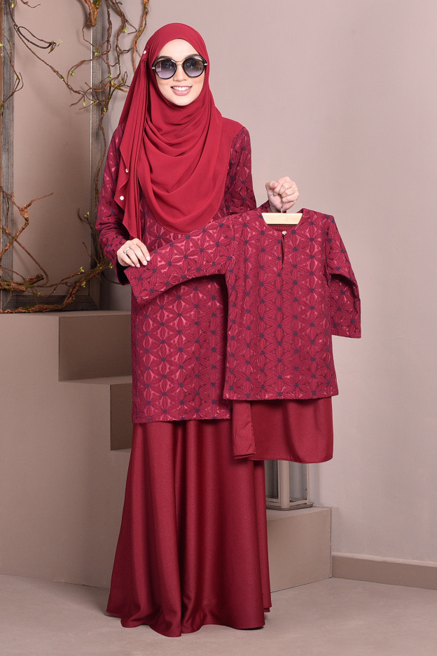 Baju Kurung Lace Geetha Kids - Brick Red