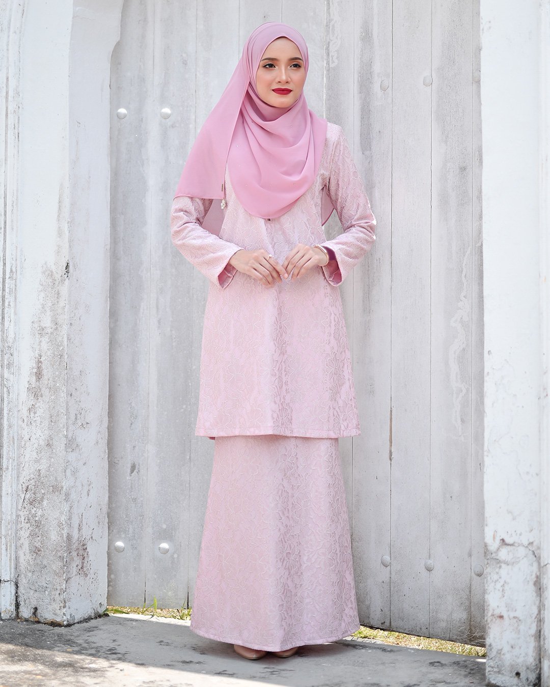 Baju Kurung Lace Gywa - Romantic Pink