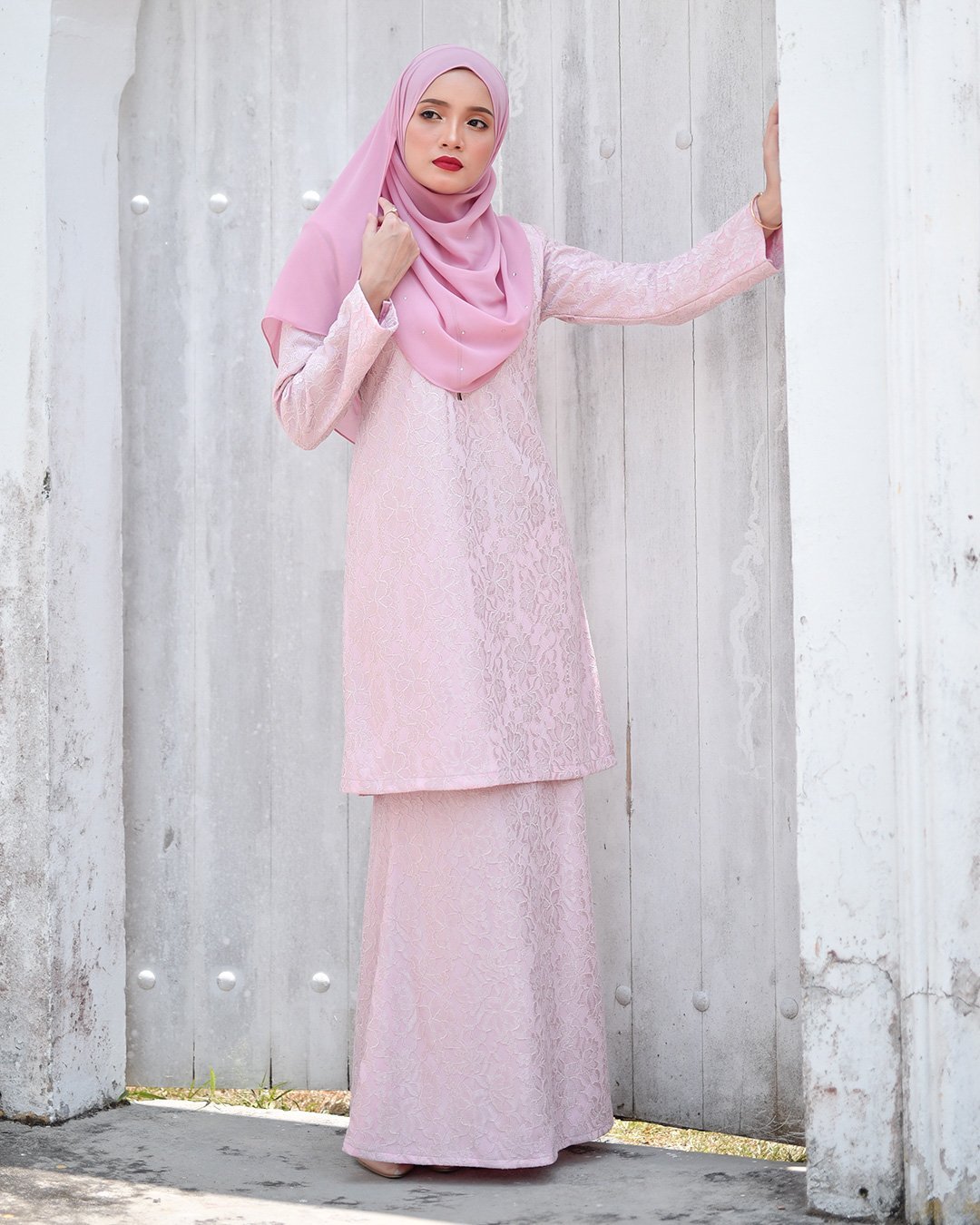 Baju Kurung Lace Gywa - Romantic Pink