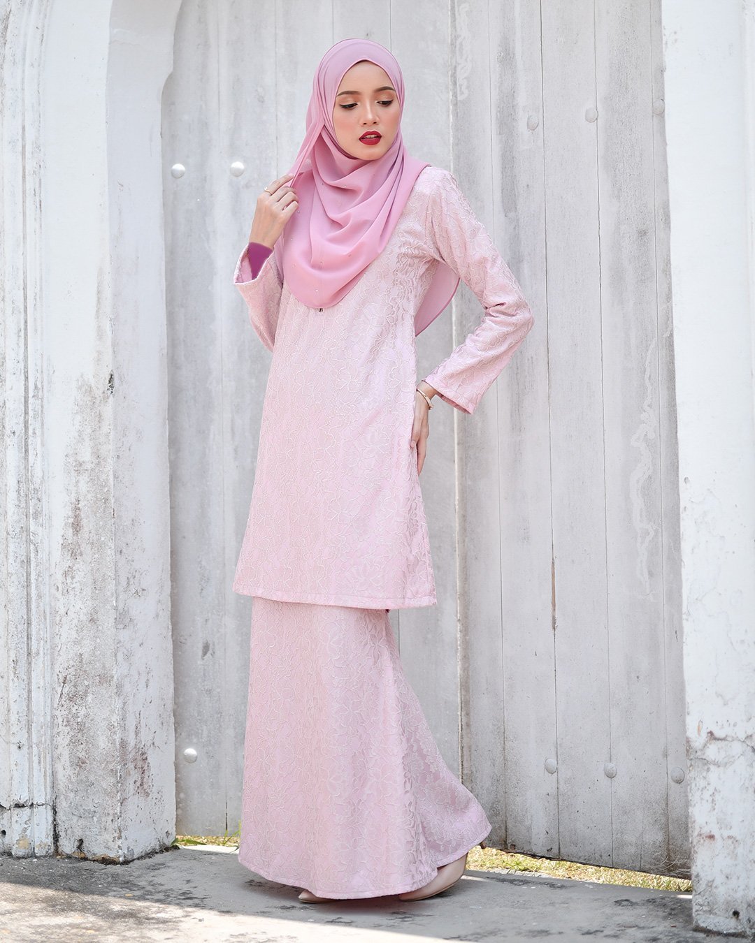 Baju Kurung Lace Gywa - Romantic Pink