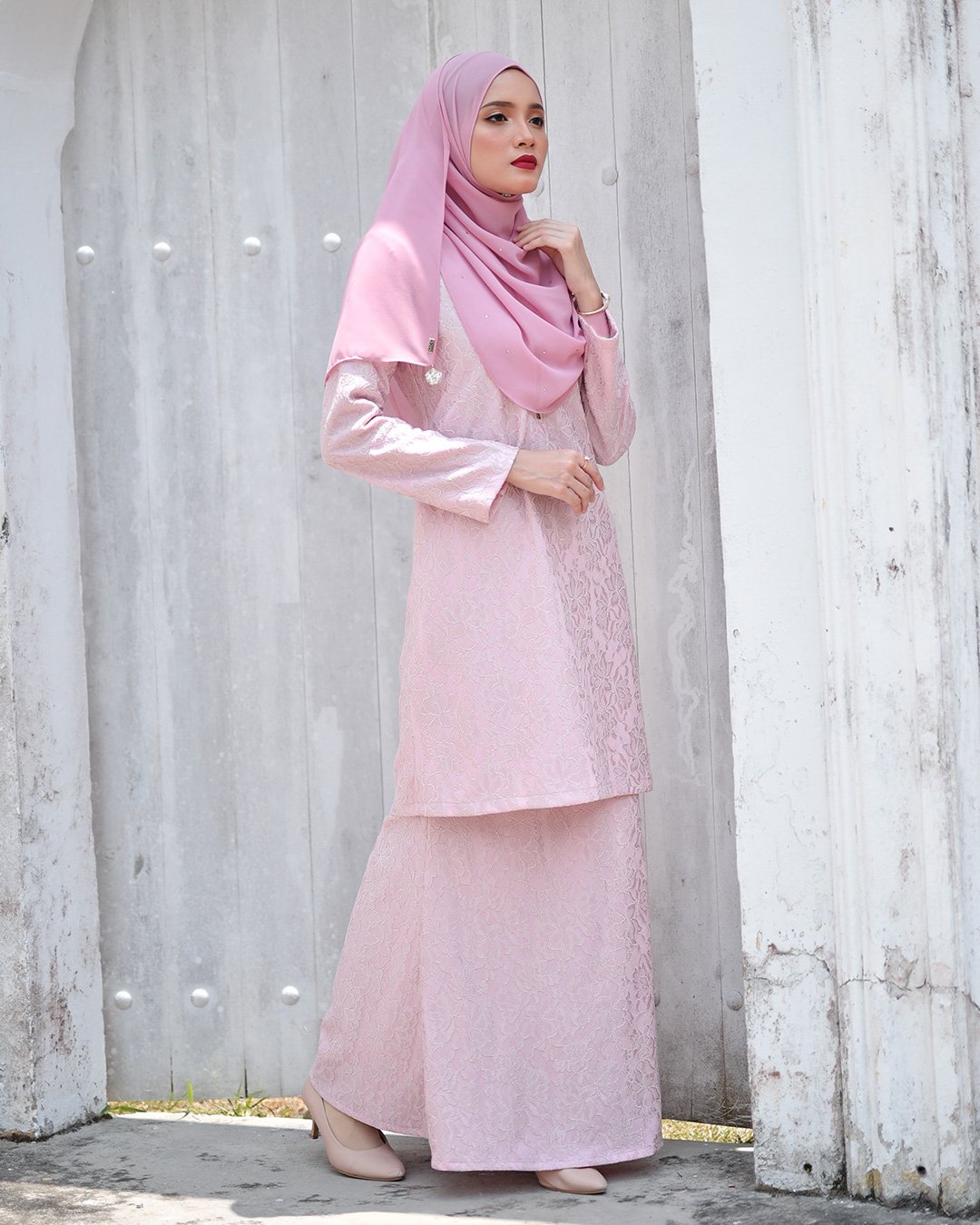 Baju Kurung Lace Gywa - Romantic Pink
