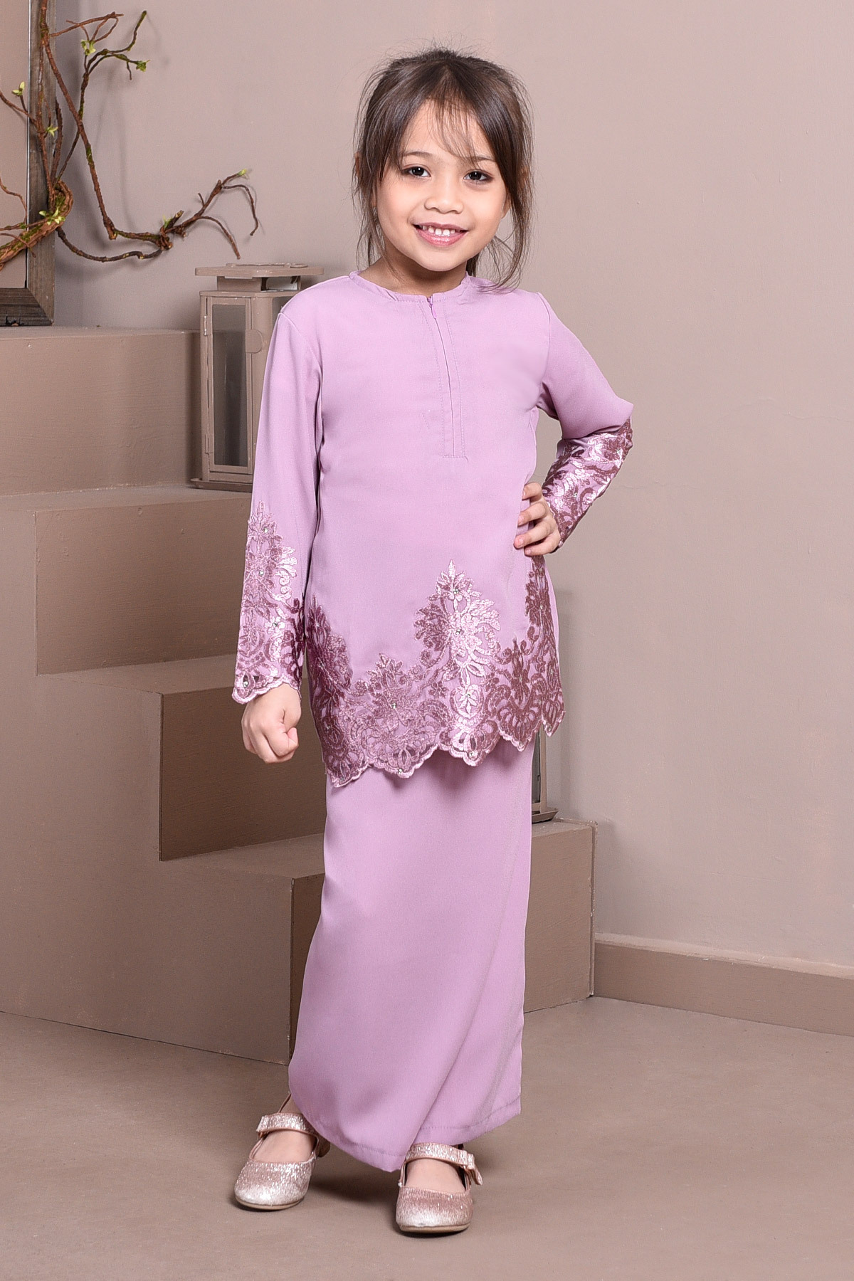 Baju Kurung Lace Royal Maya Kids - Lilac Purple