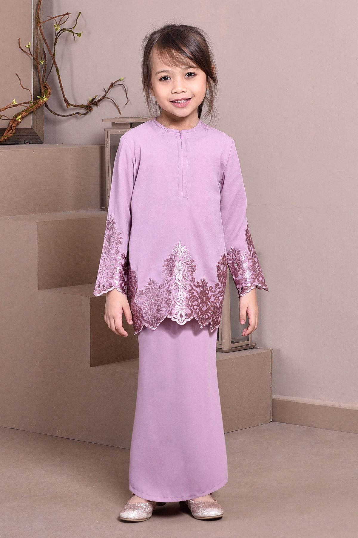 Baju Kurung Lace Royal Maya Kids - Lilac Purple