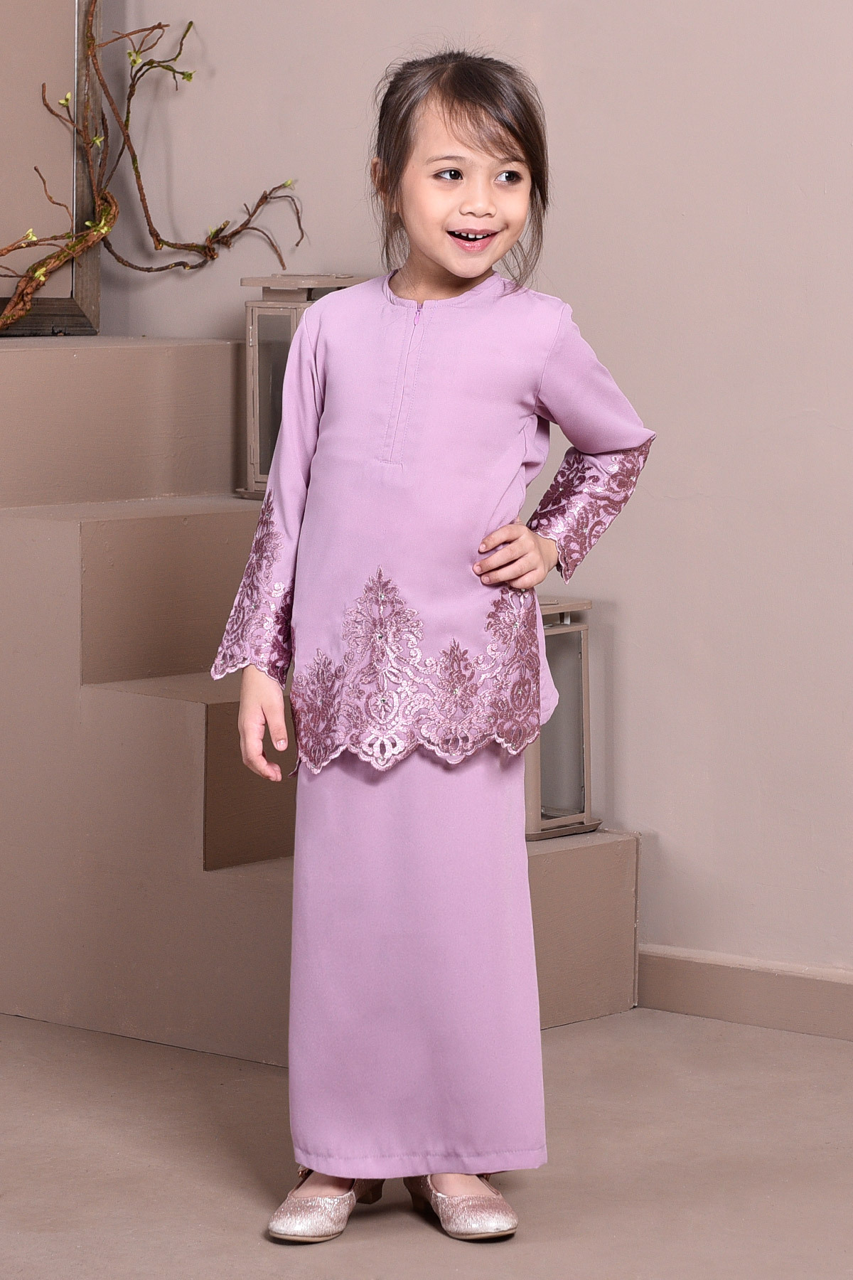 Baju Kurung Lace Royal Maya Kids - Lilac Purple