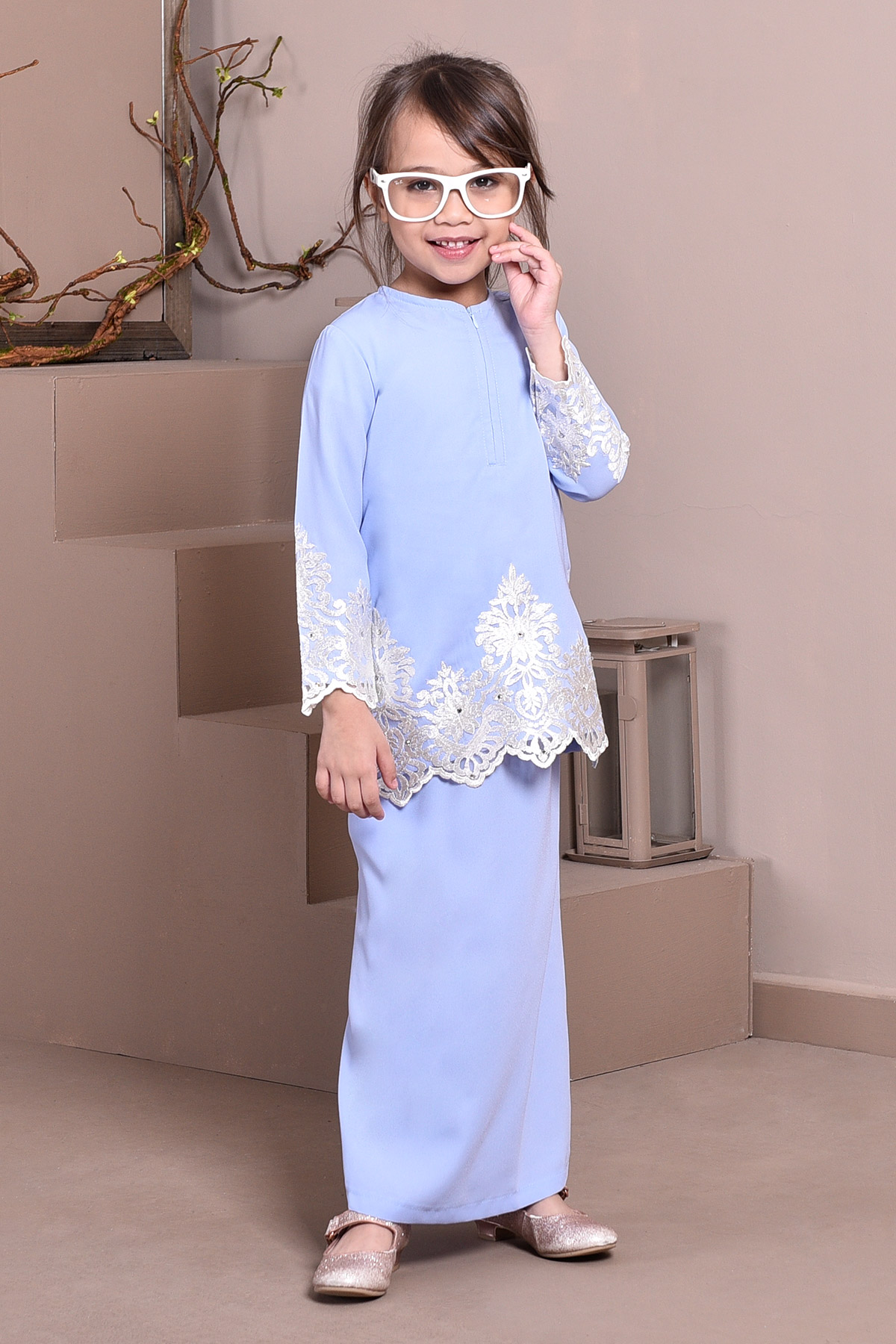 Baju Kurung Lace Royal Maya Kids - Glacier White