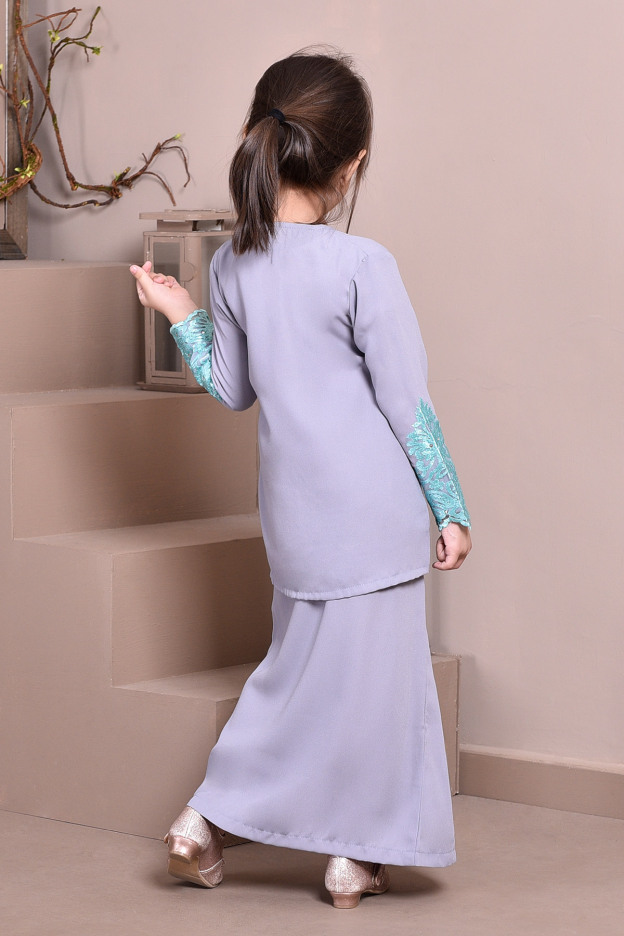 Baju Kurung Lace Royal Maya Kids - Fresh Grey