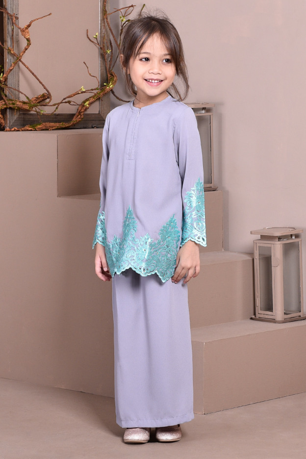 Baju Kurung Lace Royal Maya Kids - Fresh Grey