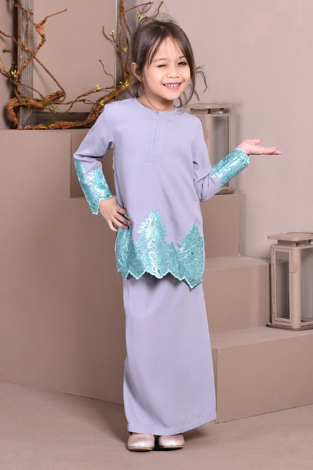 Baju Kurung Lace Royal Maya Kids - Fresh Grey