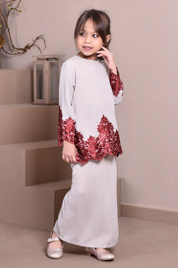 Baju Kurung Lace Royal Maya Kids - Cloud Grey