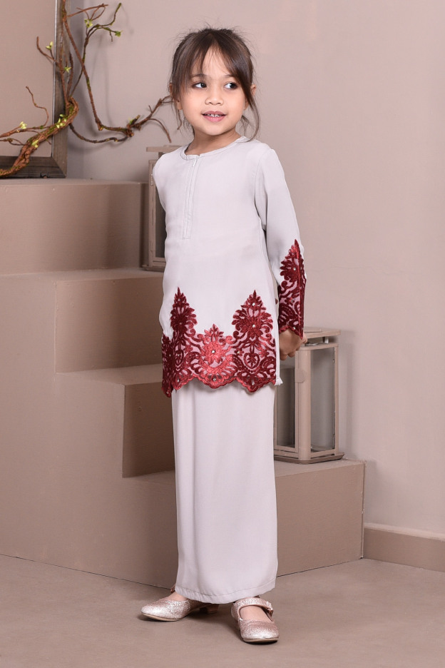 Baju Kurung Lace Royal Maya Kids - Cloud Grey