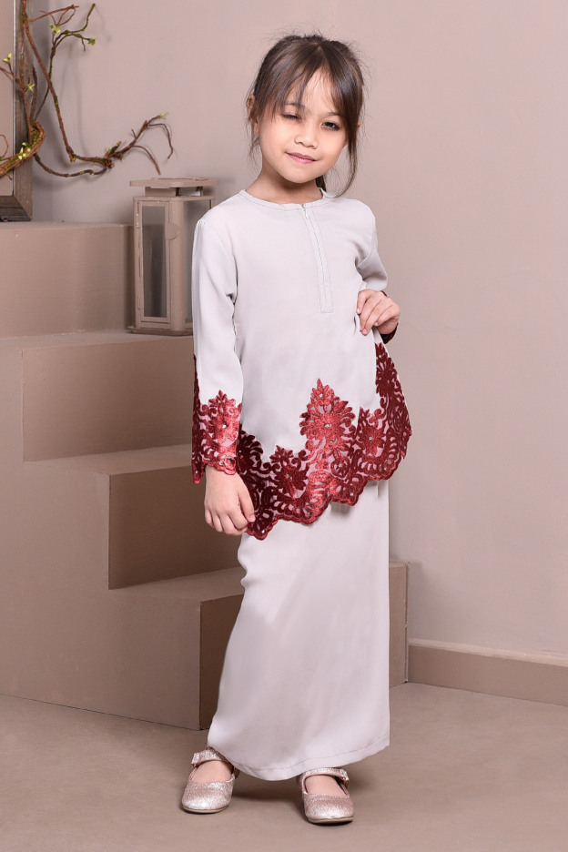 Baju Kurung Lace Royal Maya Kids - Cloud Grey