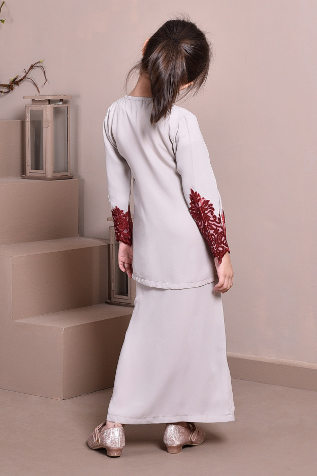 Baju Kurung Lace Royal Maya Kids - Cloud Grey