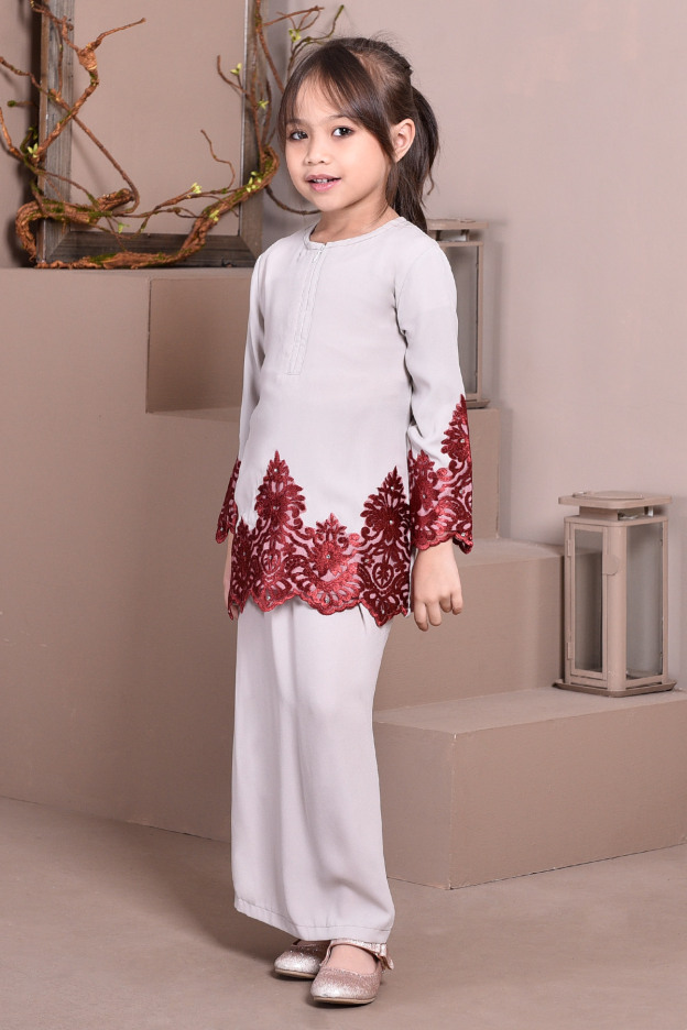 Baju Kurung Lace Royal Maya Kids - Cloud Grey