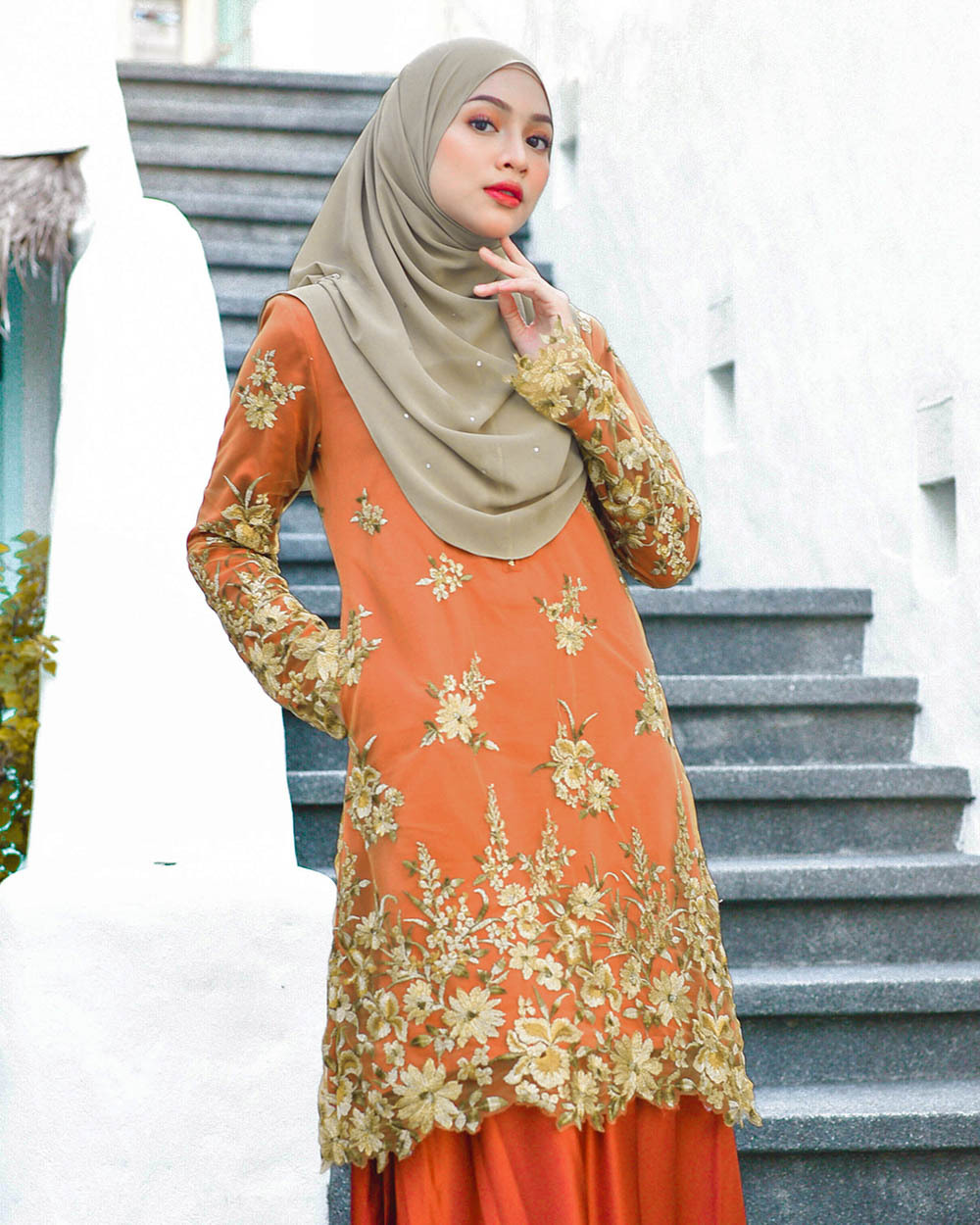 Baju Kurung Lace Latifah - Burnt Orange