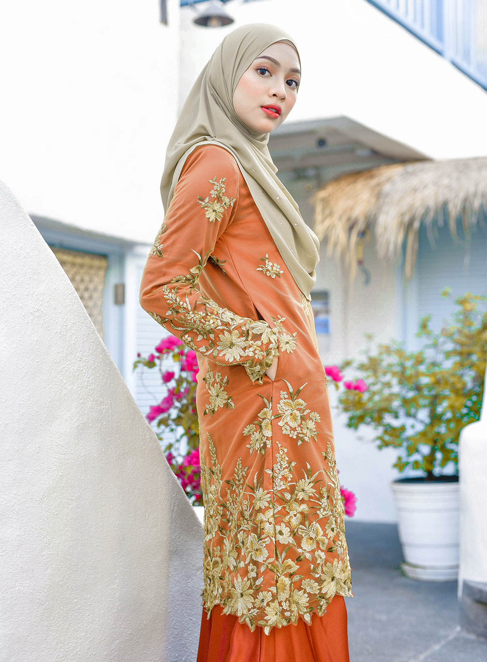 Baju Kurung Lace Latifah - Burnt Orange