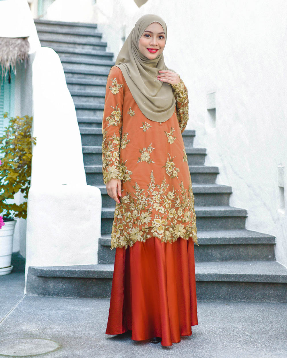 Baju Kurung Lace Latifah - Burnt Orange