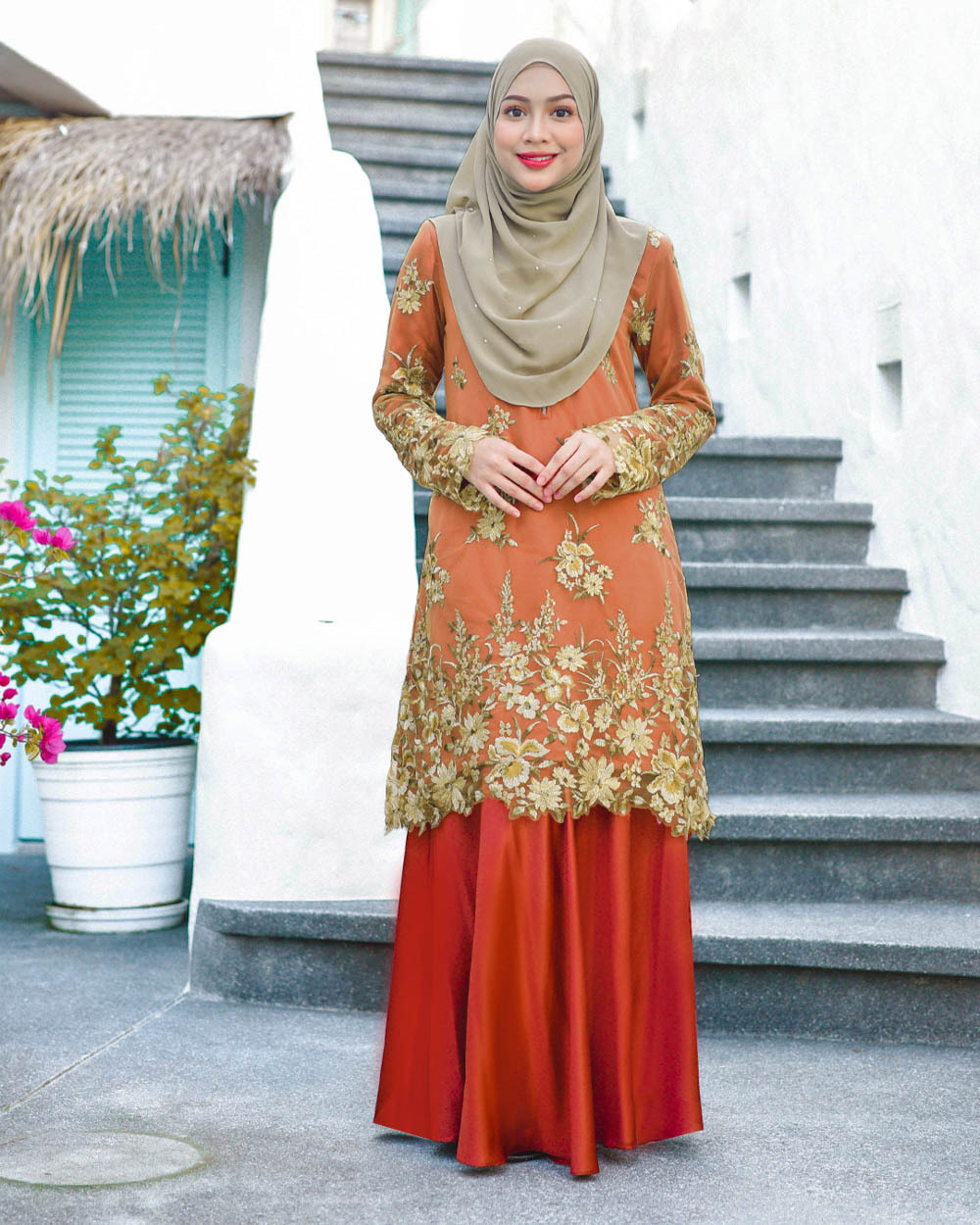 Baju Kurung Lace Latifah - Burnt Orange