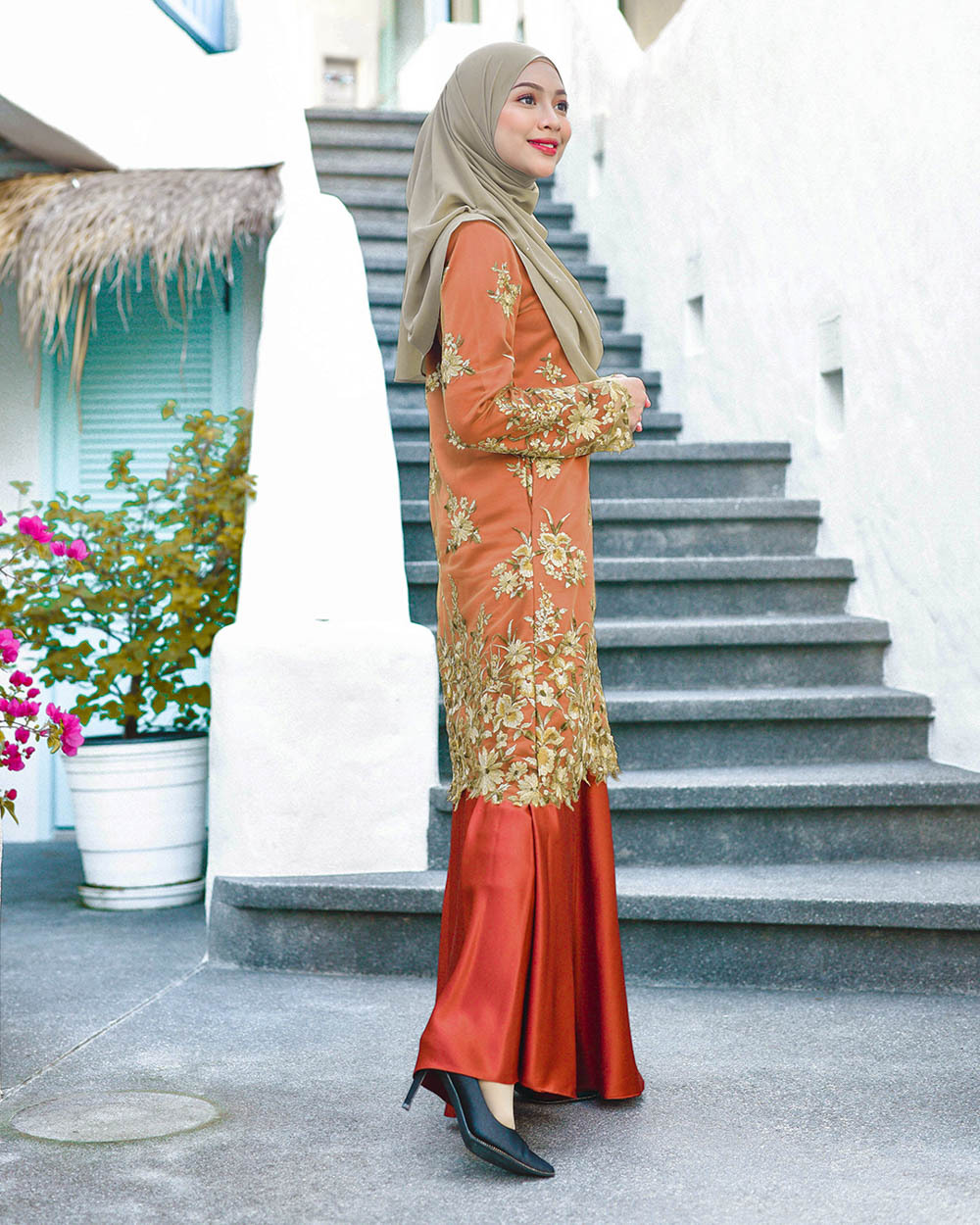Baju Kurung Lace Latifah - Burnt Orange