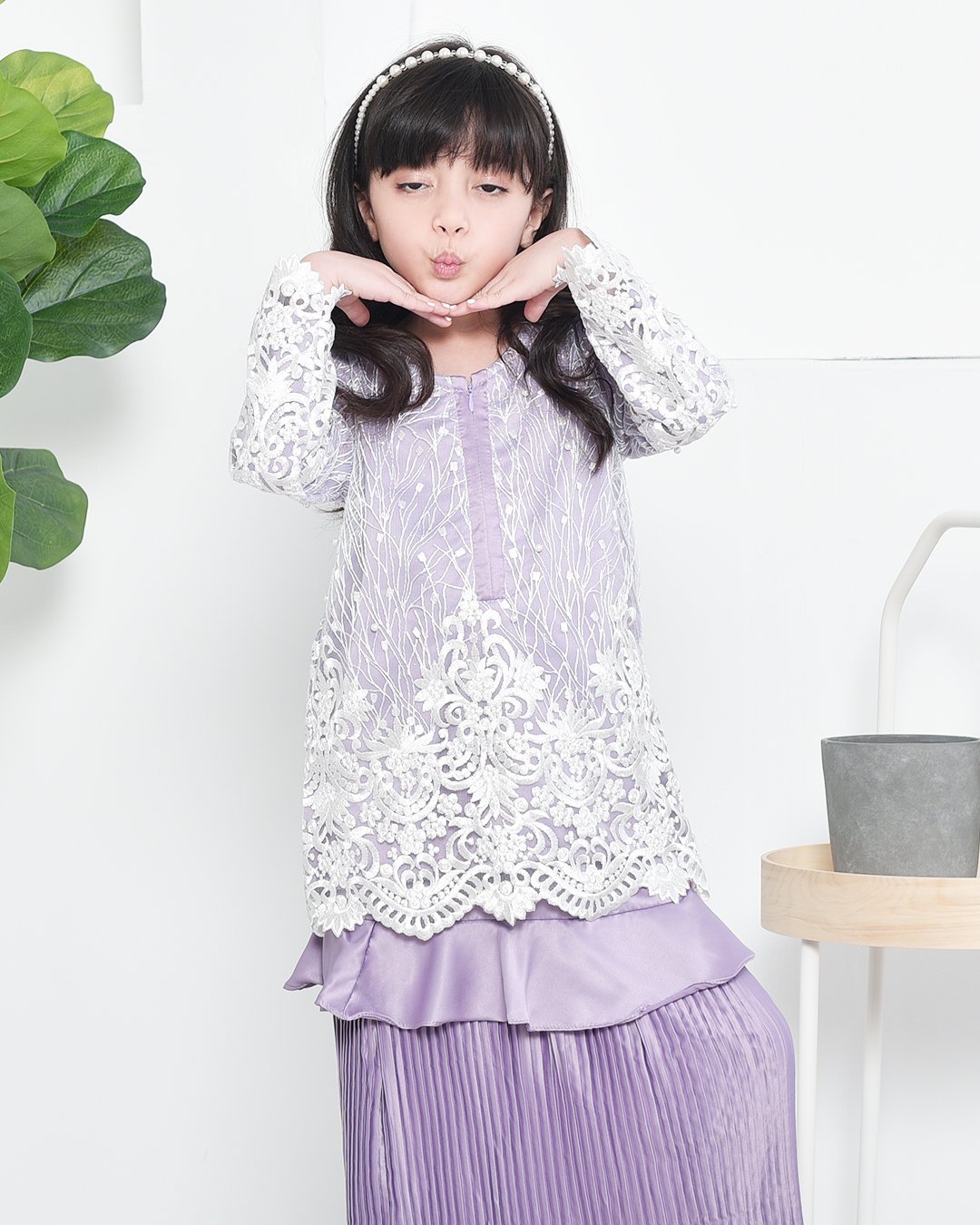 Baju Kurung Lace Pleated Ruffle Adra Kids - Mauve Purple