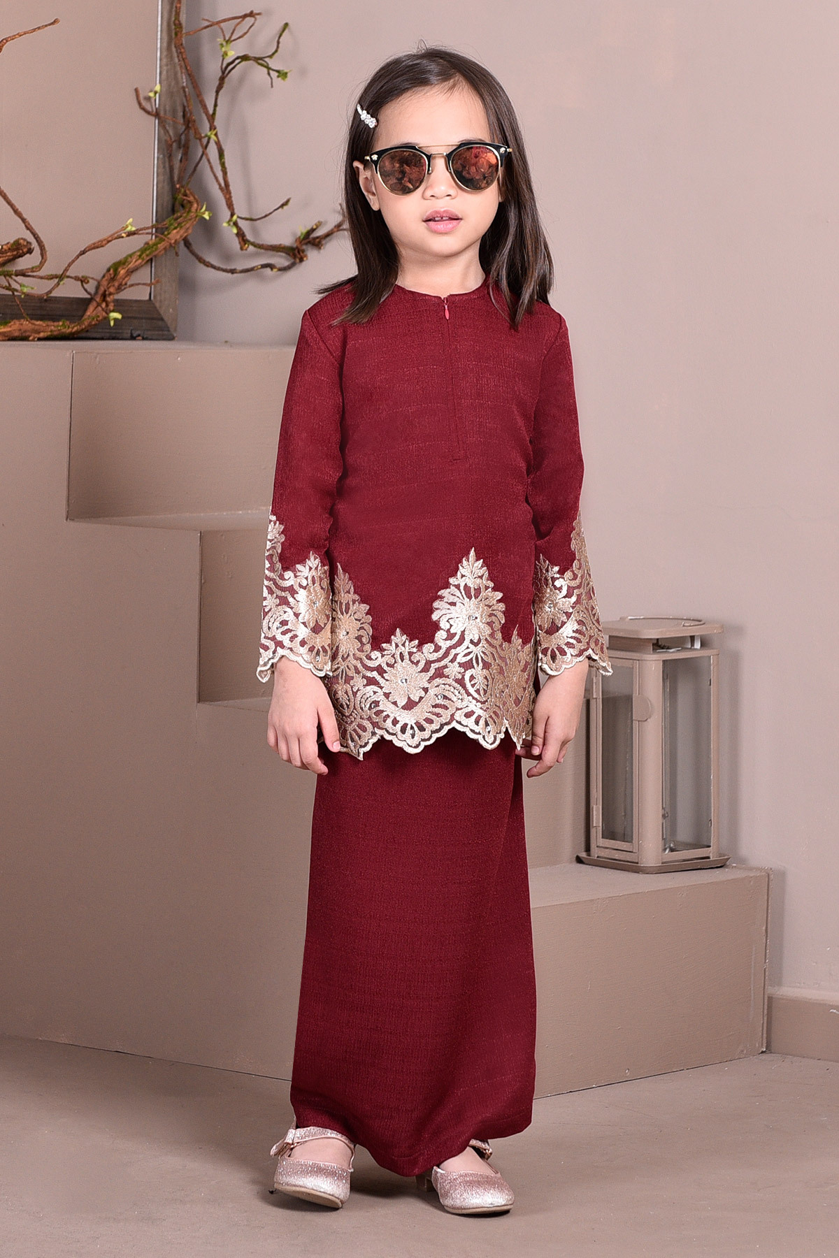 Baju Kurung Lace Royal Missa Kids - Scarlet Red