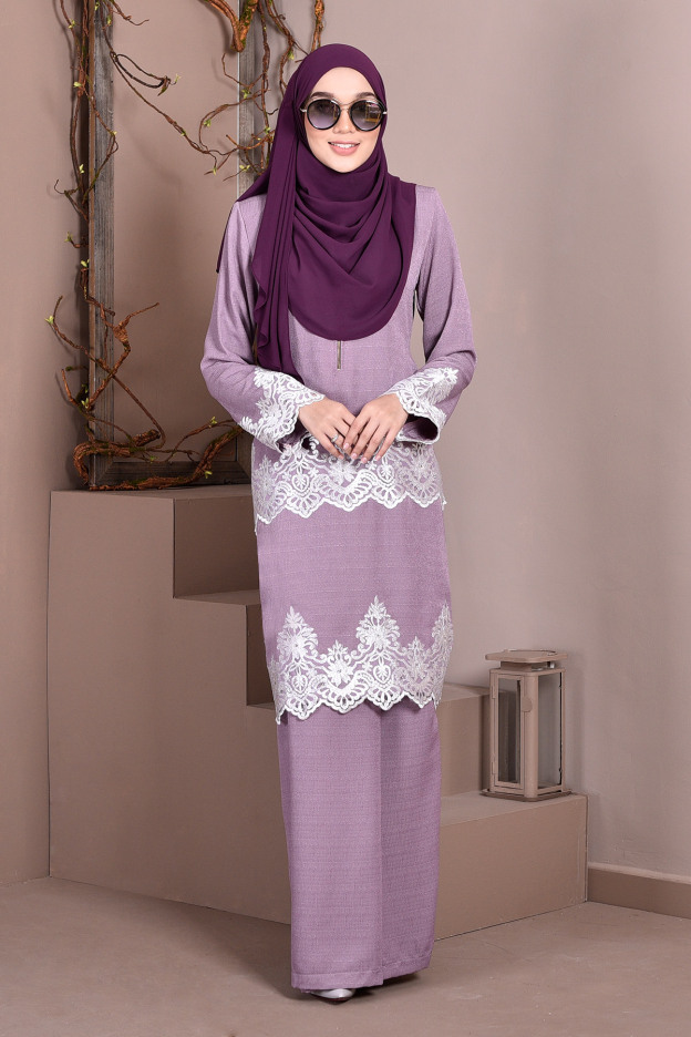 Baju Kurung Lace Royal Missa - Lilac Purple