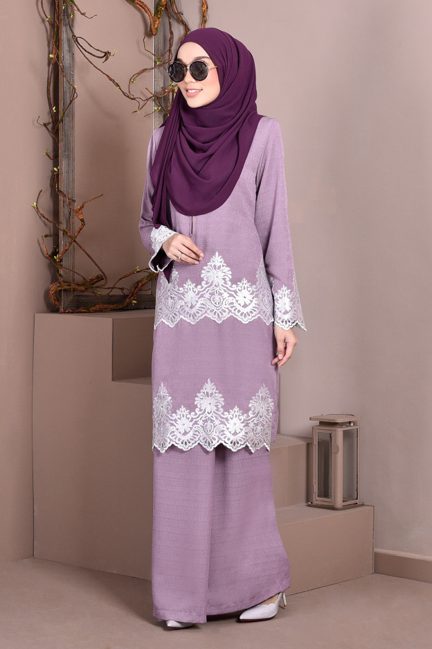 Baju Kurung Lace Royal Missa - Lilac Purple
