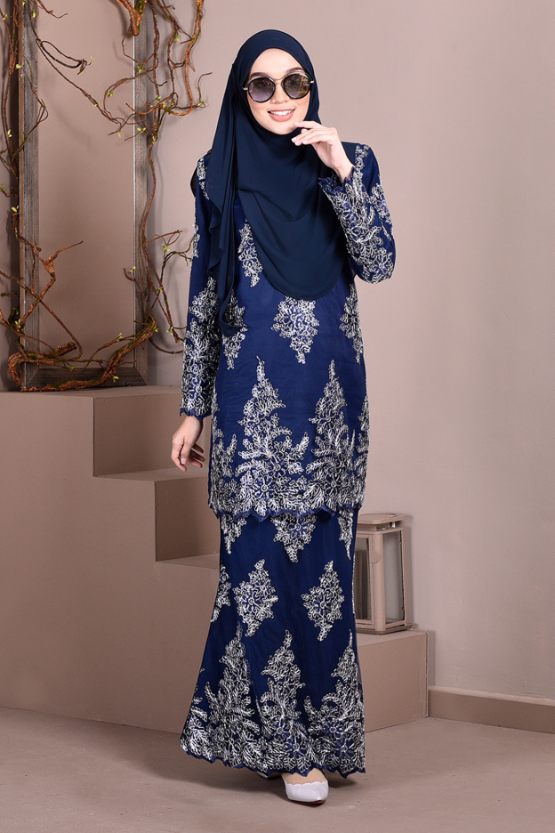 Baju Kurung Lace Sequin Sasha - Navy Blue