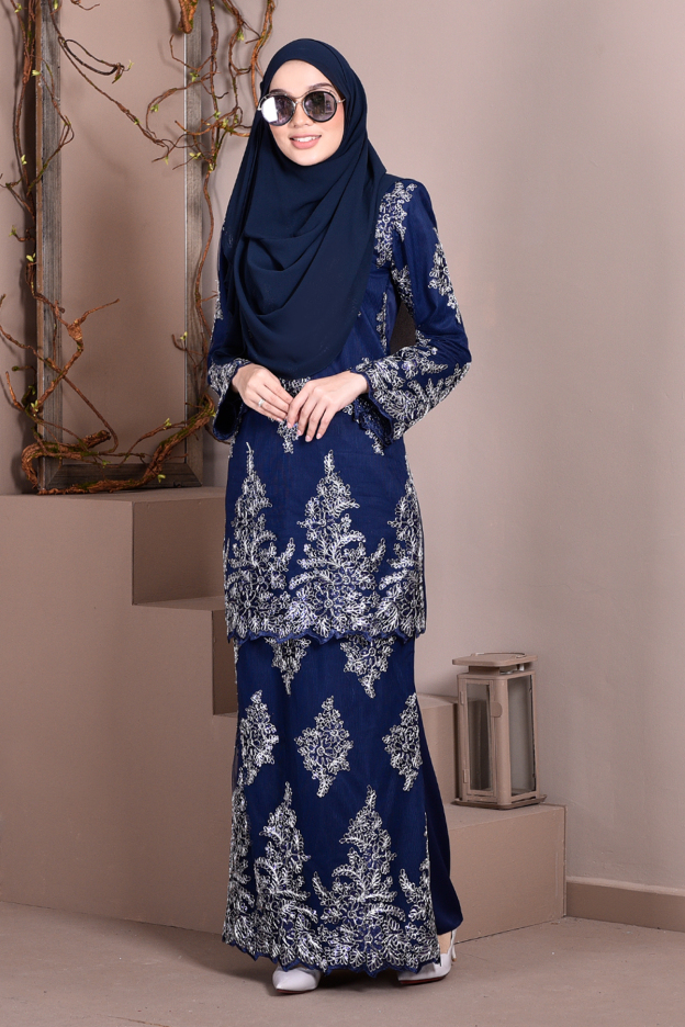 Baju Kurung Lace Sequin Sasha - Navy Blue