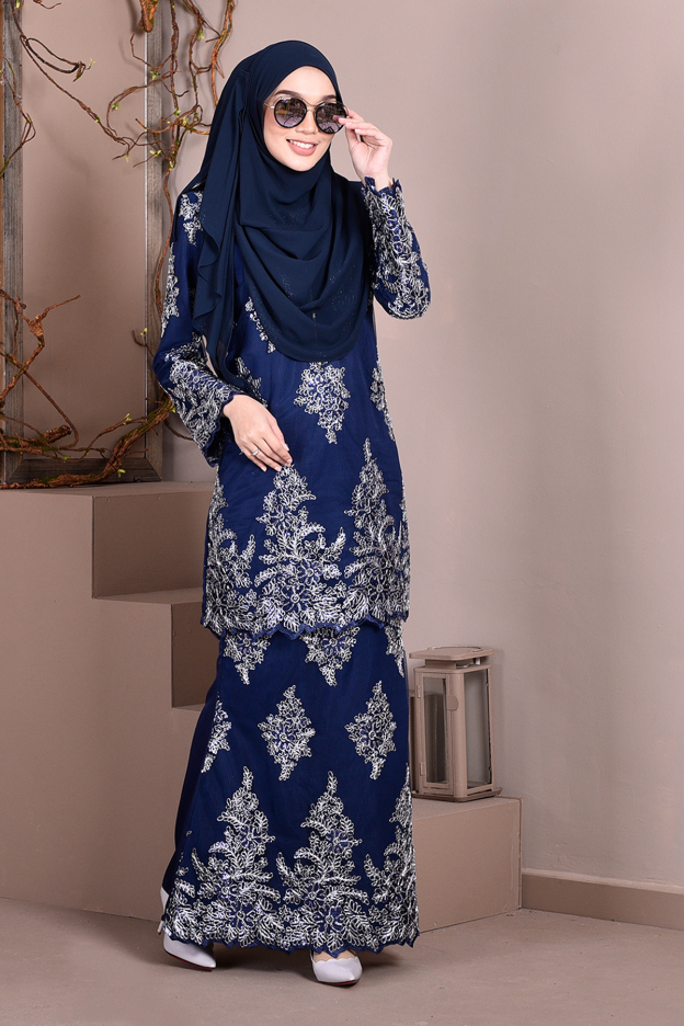 Baju Kurung Lace Sequin Sasha - Navy Blue