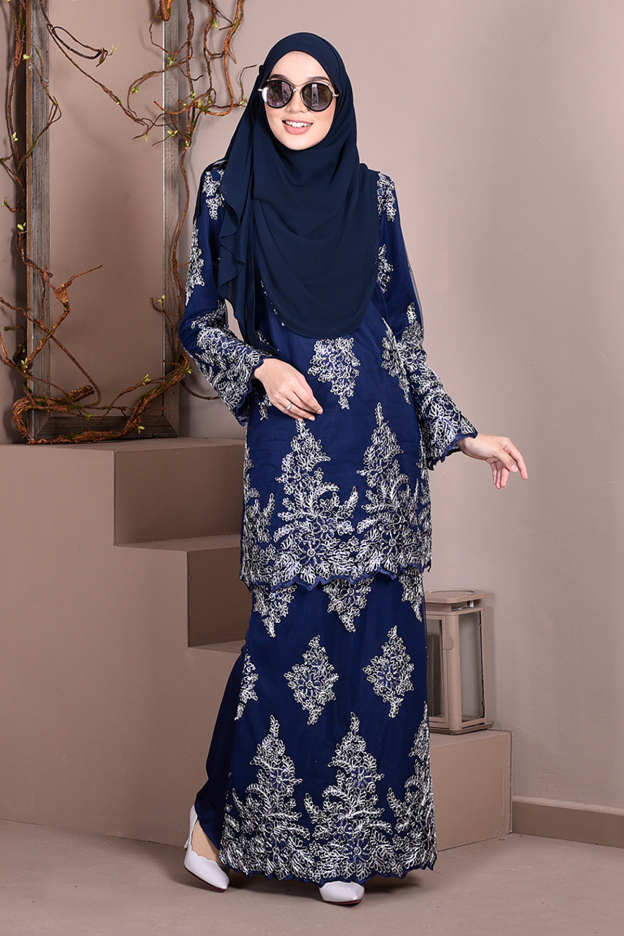 Baju Kurung Lace Sequin Sasha - Navy Blue