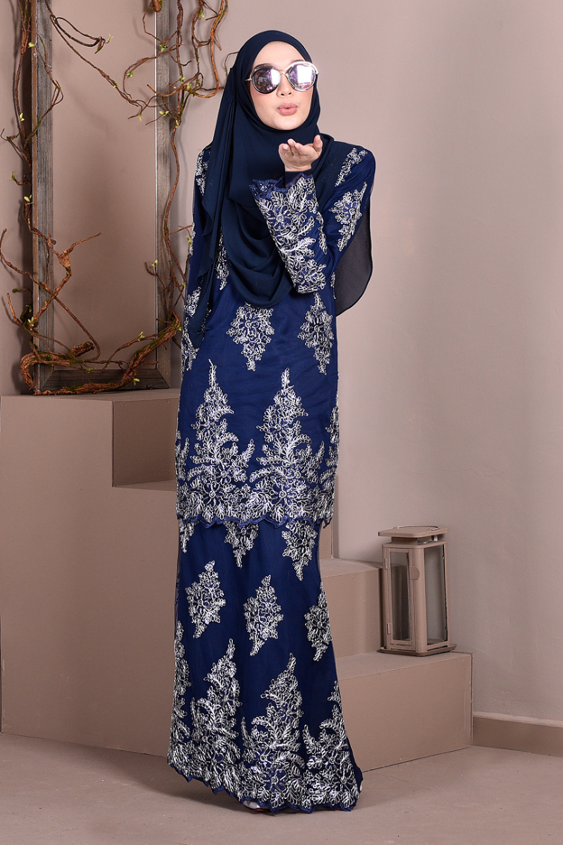 Baju Kurung Lace Sequin Sasha - Navy Blue