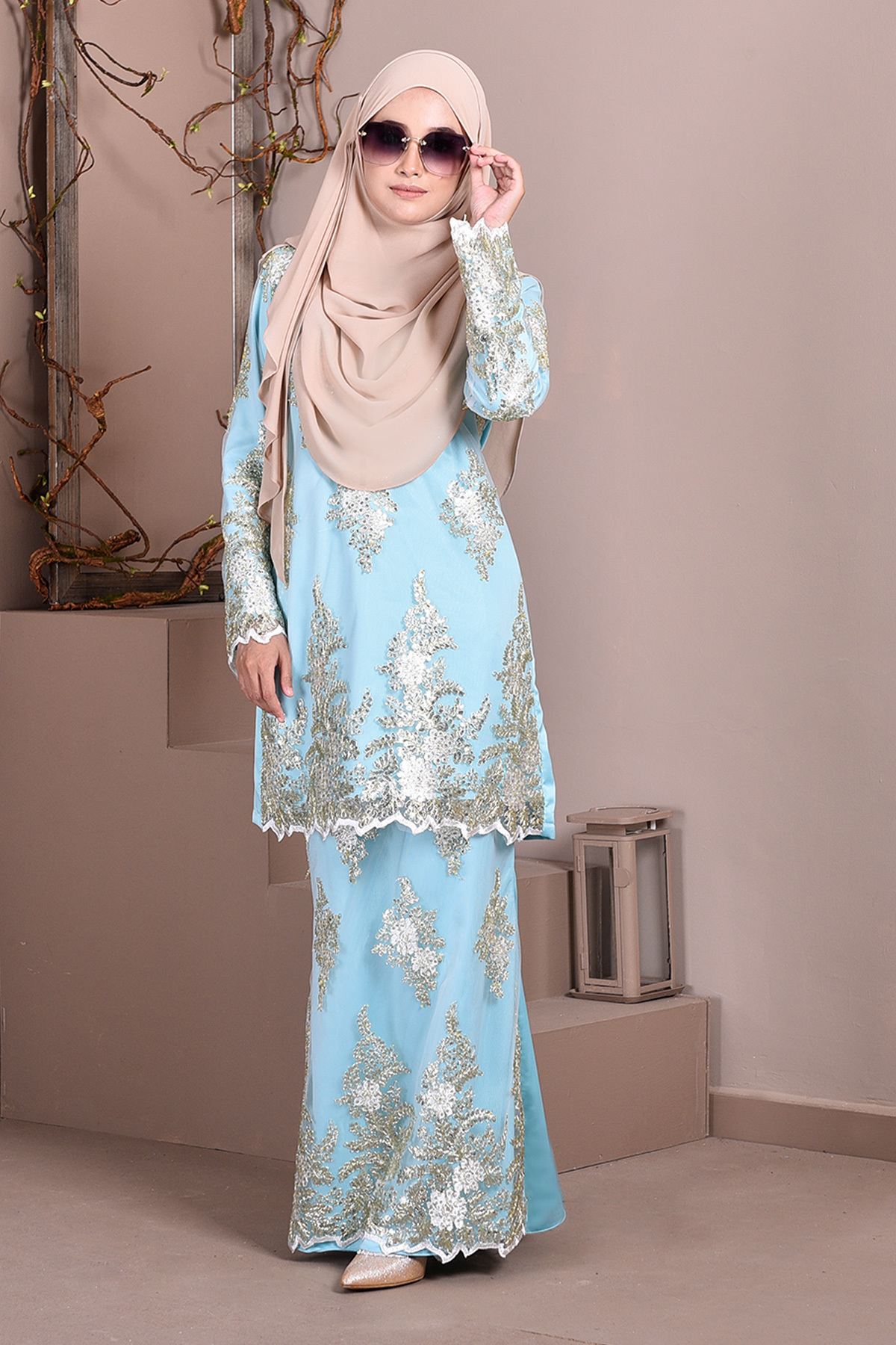 Baju Kurung Lace Sequin Sasha - Aqua Green