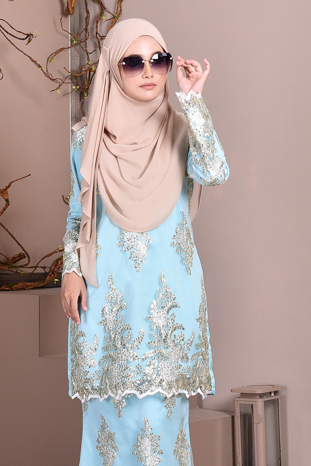Baju Kurung Lace Sequin Sasha - Aqua Green