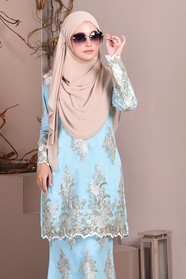 Baju Kurung Lace Sequin Sasha - Aqua Green