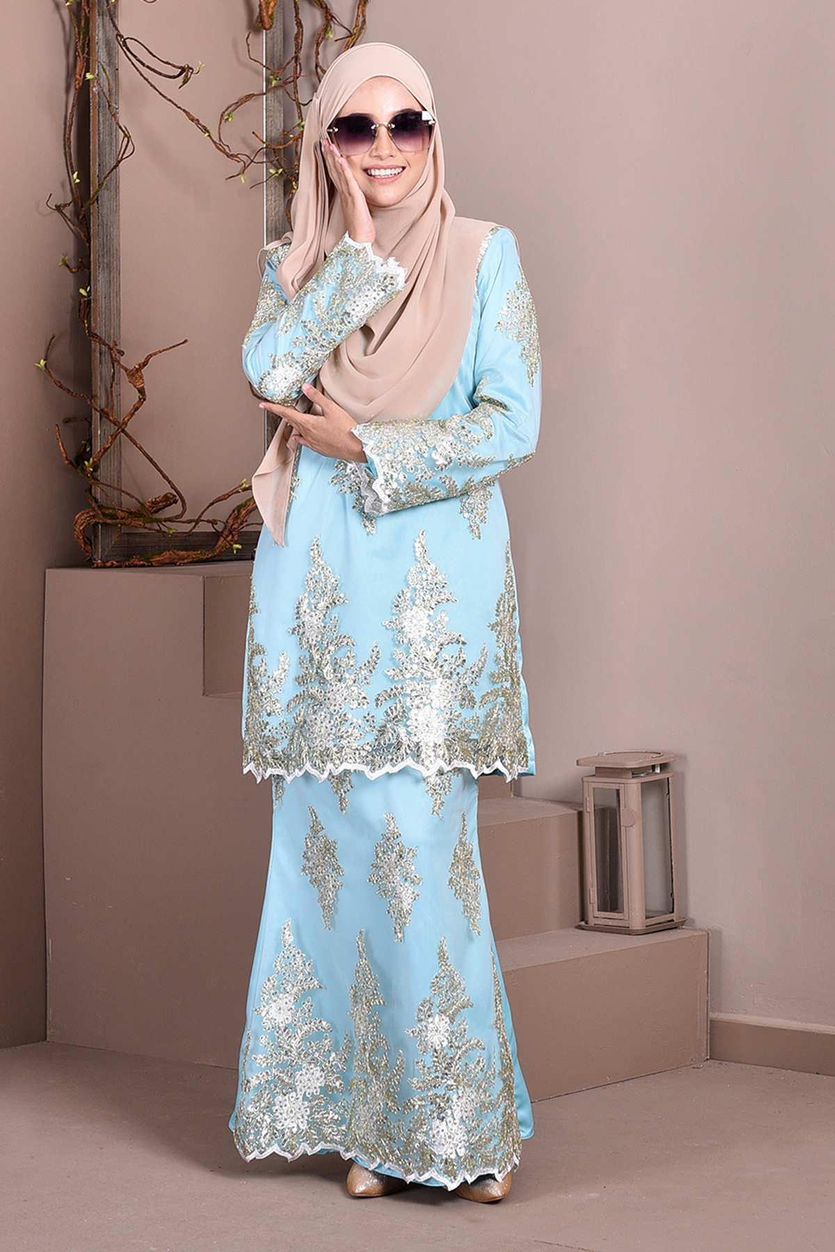 Baju Kurung Lace Sequin Sasha - Aqua Green