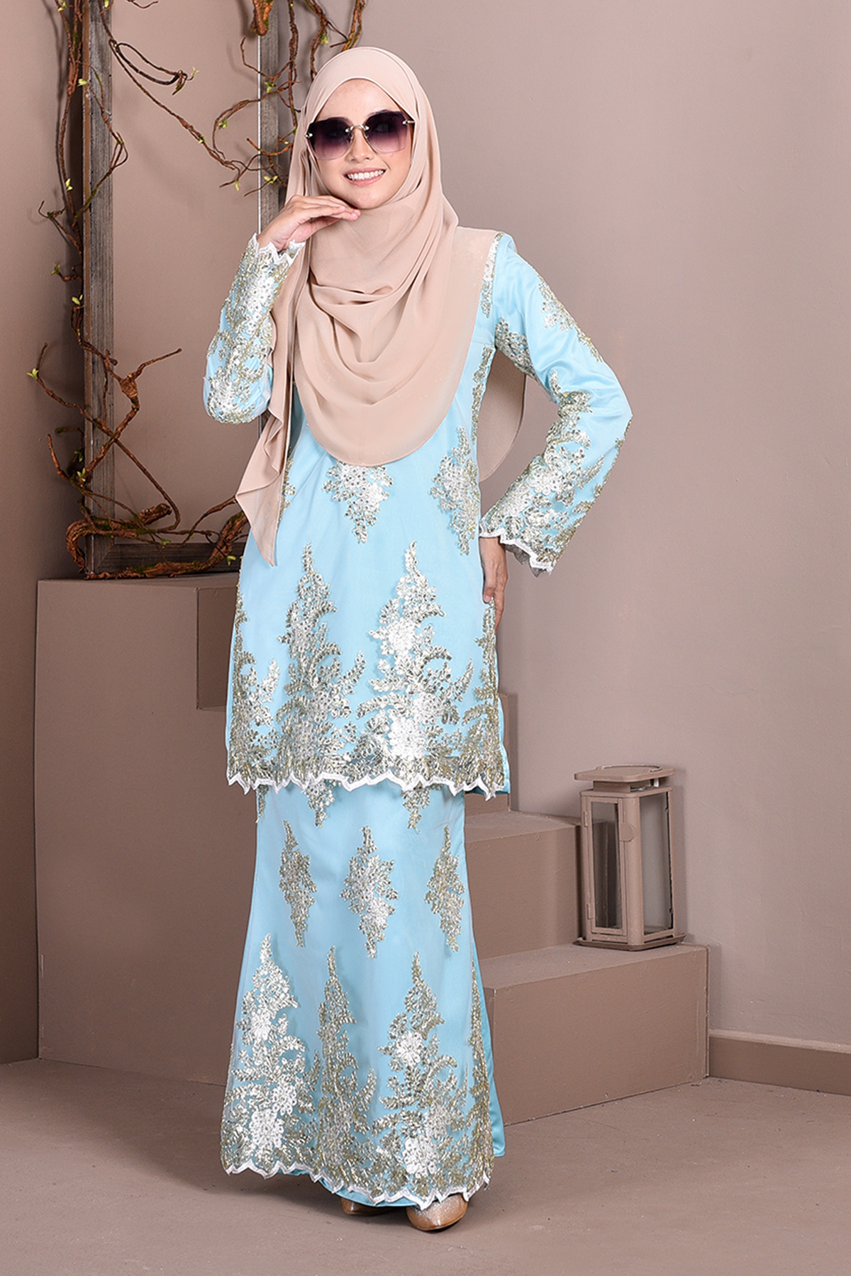 Baju Kurung Lace Sequin Sasha - Aqua Green